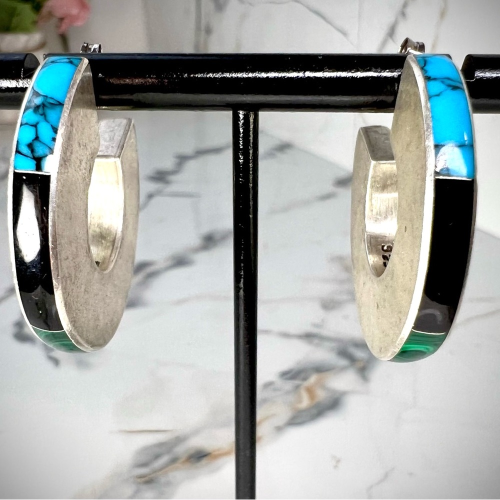 SOLD Designer CII 925 Sterling Silver Hoop Earrings Vintage Handmade